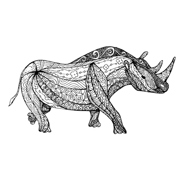 Zentangle Style Monochrome Croquis Rhinocéros Coloriage Stress Illustration Vectorielle Stock — Image vectorielle