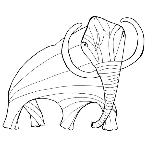 Monochrome Sketch Mammoth Coloring Page Antistress Stock Vector Illustration Print — Stock Vector