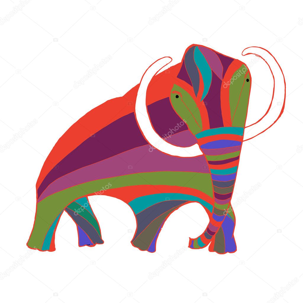 Colorful sketch of mammoth, coloring page antistress stock vector illustration for print, for coloring page
