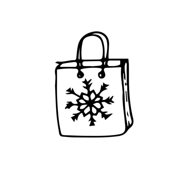 Τσάντα Δώρων Μελάνι Χέρι Σκίτσο Χειμώνα Στοιχείο Σχεδιασμού Διακοπών Μαύρο — Διανυσματικό Αρχείο