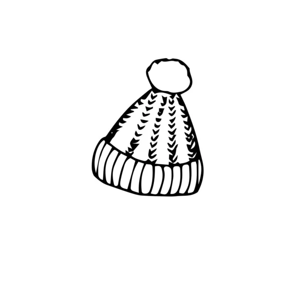 Encre Chapeau Tricotée Esquisse Dessinée Main Élément Conception Vacances Hiver — Image vectorielle