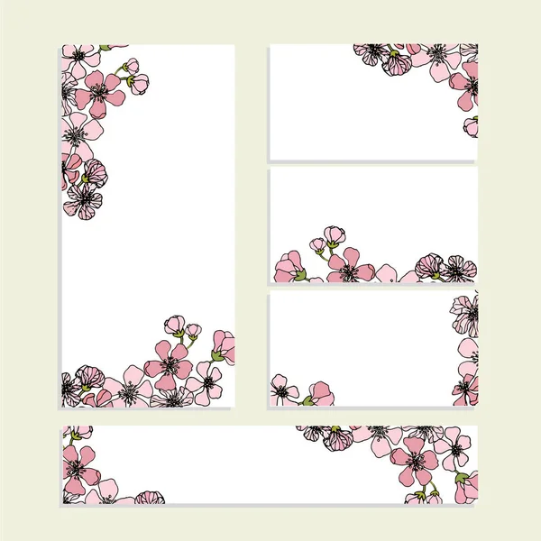 Plantilla Primavera Floral Con Lindos Racimos Flores Sakura Rosa Sobre — Vector de stock