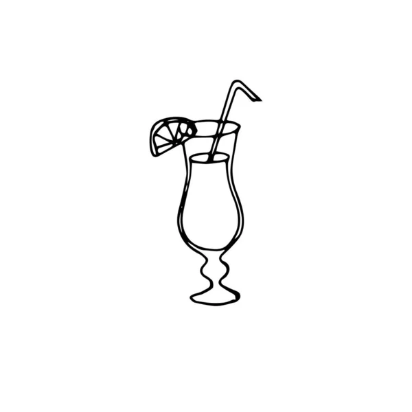Glas Mit Stroh Zitronenscheibe Handgezeichnetes Skizzensymbol Monochrome Drink Design Element — Stockvektor