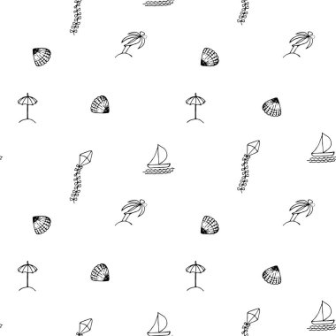 Gemi, uçurtma, avuç içi, kabuk, uçurtmasız el çizimi çizimi. Tek renkli deniz tasarımı element stok vektör illüstrasyonu ağ için, baskı için, tekstil için