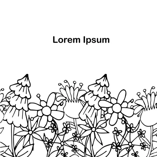花のモノクロームの背景 ロレムIpsum手描きの背景インクグラフィックアートデザイン要素ストックベクトルイラスト ウェブ 印刷のための 繊維のための 牛のための — ストックベクタ