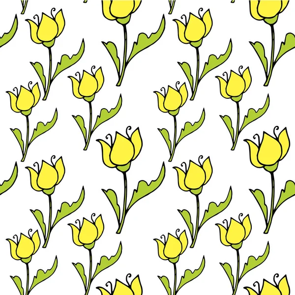 Květinová Žlutá Nekonečný Vzor Ručně Kreslené Bezešvé Pozadí Inkoust Grafický — Stockový vektor