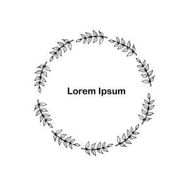 Çelenk. Çiçek çerçevesi yuvarlak, Lorem Ipsum. El çizimi sanat tasarımı ögesi web için stok vektör çizimi, yazdırma