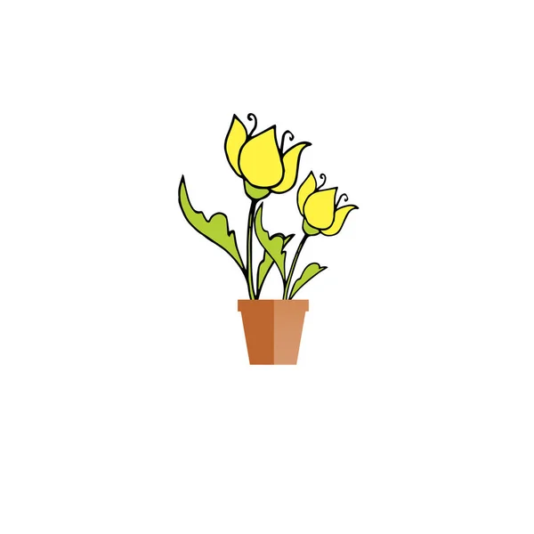 Κίτρινα Λουλούδια Εικονίδιο Καφέ Δοχείο Αντικείμενο Απομονωμένη Επίπεδη Σχεδίαση Διανυσματική — Διανυσματικό Αρχείο