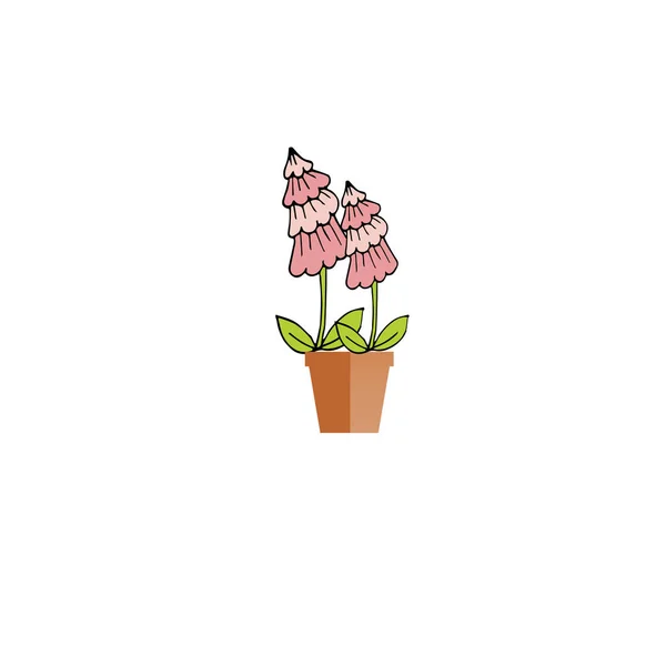 Εικονίδιο Ροζ Λουλούδια Καφέ Δοχείο Αντικείμενο Απομονωμένη Επίπεδη Σχεδίαση Διανυσματική — Διανυσματικό Αρχείο