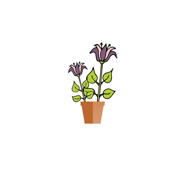 Icon Purple Pink Flowers Brown Pot Object Isolated Flat Design — 图库矢量图片