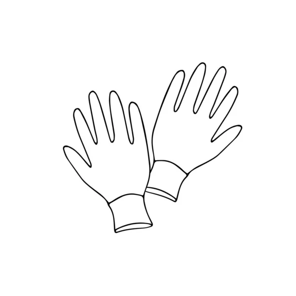 Guantes Para Trabajar Jardín Icono Jardinería Tinta Dibujada Mano Elementos — Vector de stock