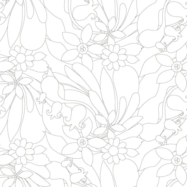 花のシームレスなパターン アートモノクロデザイン要素ストックベクトルイラスト用Web プリント用 布プリント用 テキスタイル用 壁紙用 カバー用 — ストックベクタ