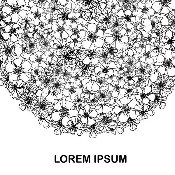 Sakura Flowers Background Lorem Ipsum Monochrome Flowers White Art Design — 스톡 벡터