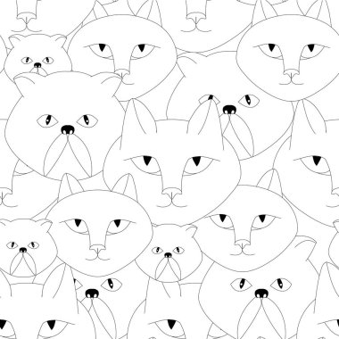 Kedi kafasının pürüzsüz şekli. Çizgi filmler komik monokrom sonsuz arkaplan vektörü çizimi web için, yazdırma için