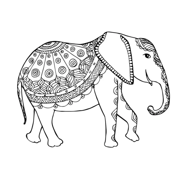 Elephant Doodle Sketch Animal Outline Hand Drawn Ink Monochrome Art — Stock Vector