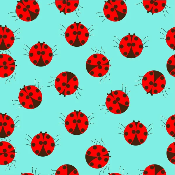 Ladybug Besouro Sem Costura Padrão Verde Ilustração Vetorial Estoque Elementos — Vetor de Stock