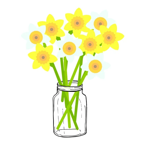 Rgbnarcisos Amarillos Blancos Frasco Arte Primavera Flores Diseño Elemento Objeto — Vector de stock
