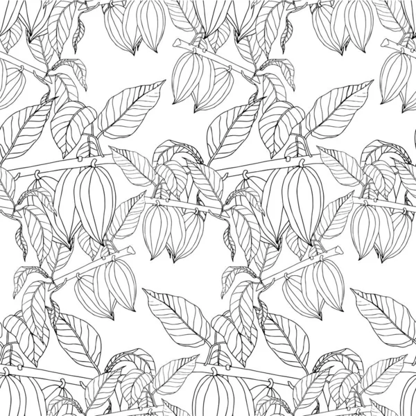 Kakao ağacı monokromsuz desen beyaz sanat tasarımı stok vektör ilüstrasyonu web için, baskı, ürün tasarımı, kapak için