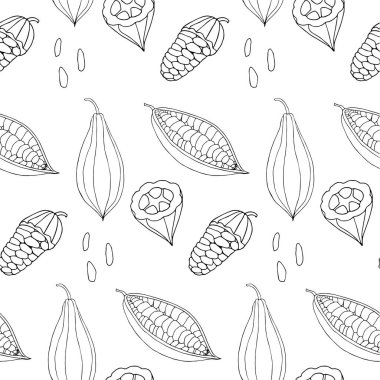 Kakao fruts tek renkli desen beyaz sanat tasarımı stok vektör ilüstrasyonu web için, baskı, ürün tasarımı, kapak için