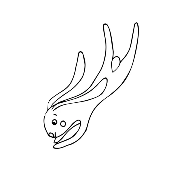 Hare Jumps Joyful Ink Hand Drawn Outline Monochrome Sketch Cute — Stock Vector