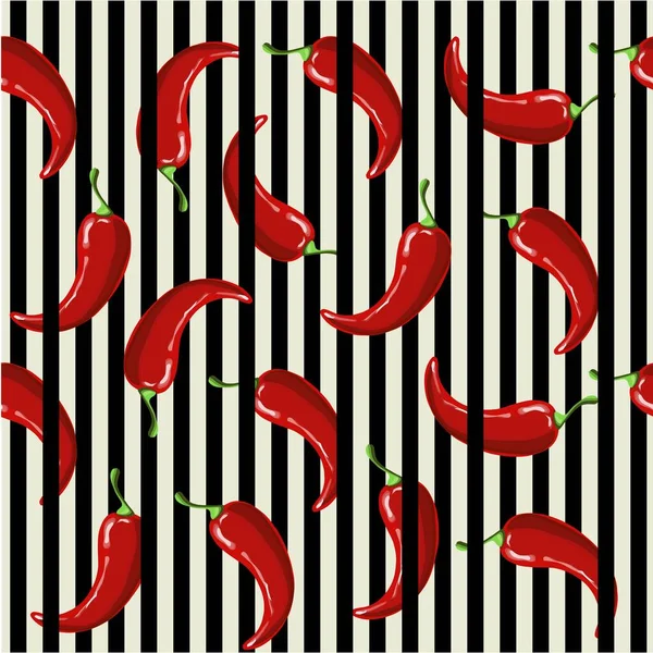 Rood Hete Chili Peper Zwarte Strepen Naadloos Patroon Art Design — Stockvector