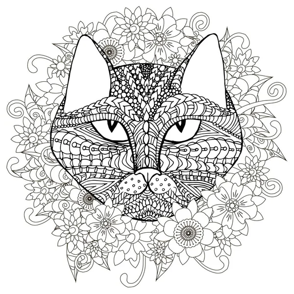 Doodle Gato Persa Floral Tinta Gráfica Arte Desenhada Mão Elemento — Vetor de Stock