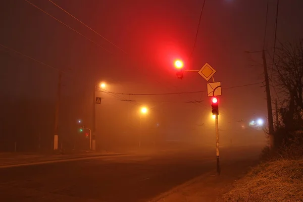 Ampel im Nebel — Stockfoto