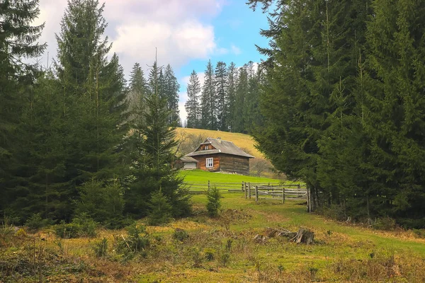Carpathian hut at mountains — Stock Photo, Image