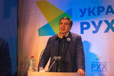 Jitomir, Ukrayna - 28 Şubat 2016: Mihail Saakaşvili yolsuzlukla Forum