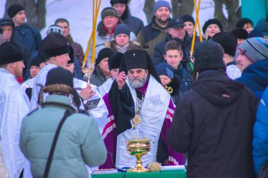 Jitomir, Ukrayna - 19 Ocak 2016: İsa'nın doğuşu kutlayan Papa