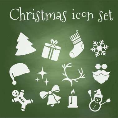 Kara tahta Noel simgeleri. Vektör çizim.