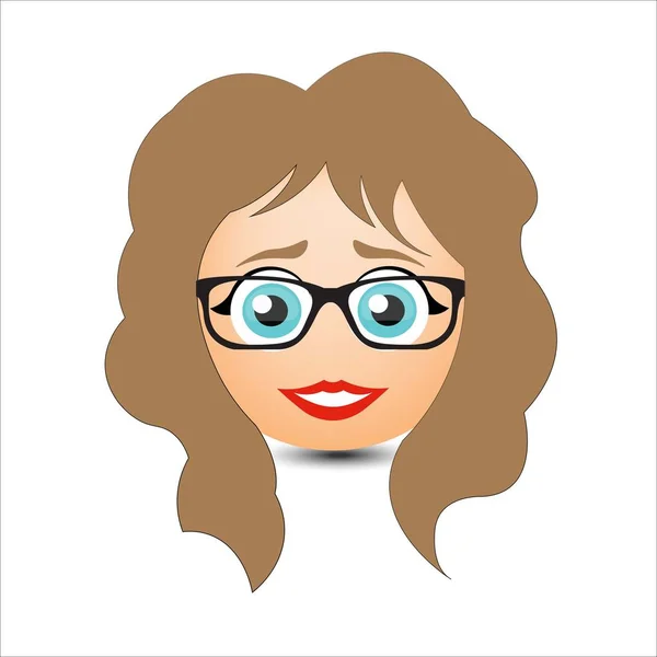 A mulher sorri. Menina de óculos com cabelo comprido. Ilustração vetorial . — Vetor de Stock