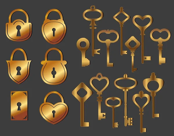 Набор иконок замков и ключей. Векторная иллюстрация — стоковый вектор