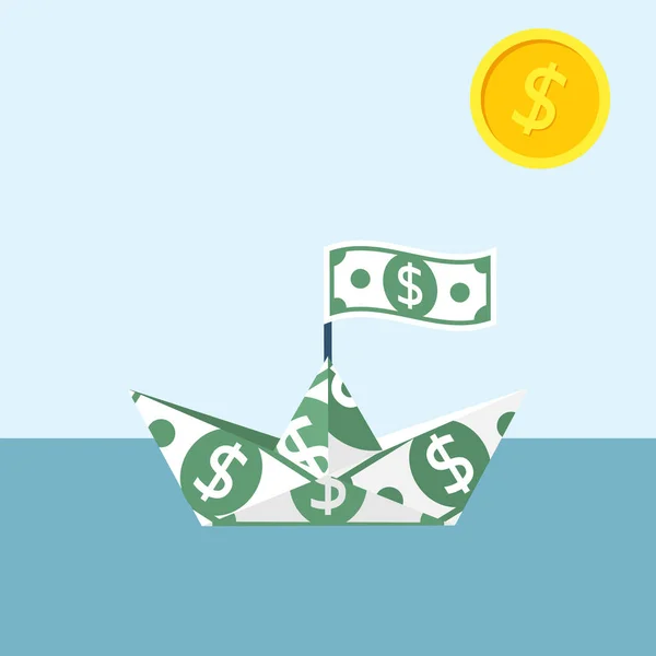 Barca in banconota da un dollaro — Vettoriale Stock