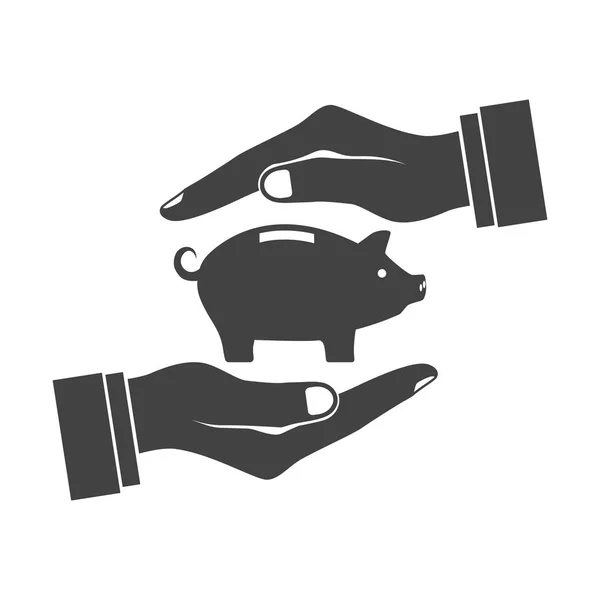 Piggy bank a kéz ikon, — Stock Vector