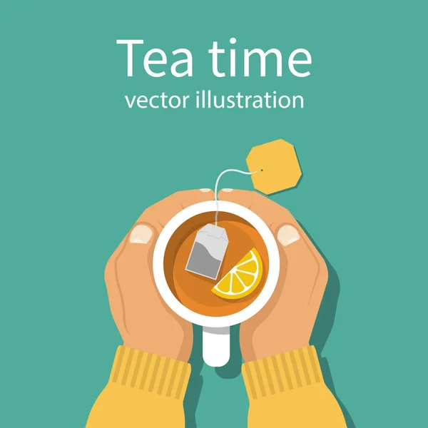 Kopp te i händerna på männen — Stock vektor