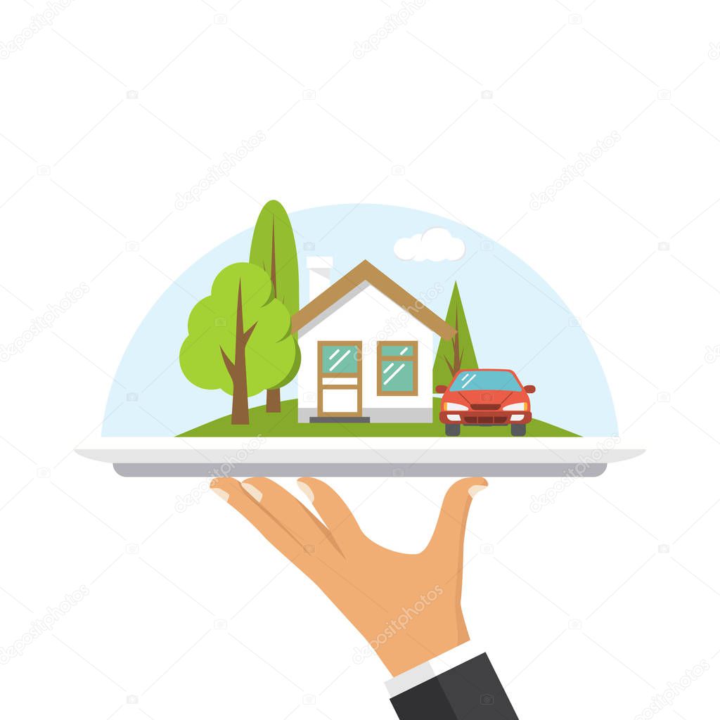 House on tray in hand agent.