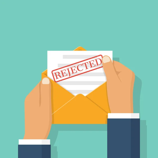 Envelope in hands with letter Rejected — Stock Vector