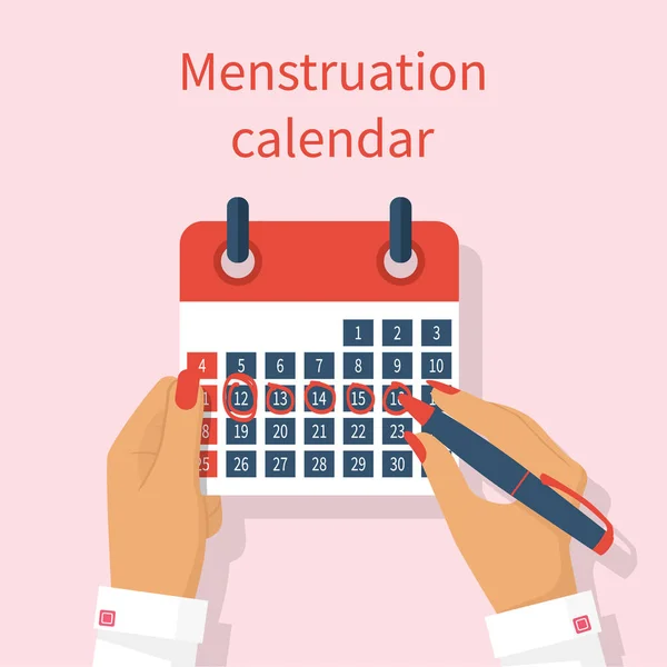 Woman notes in the calendar menstrual cycle — Stock Vector