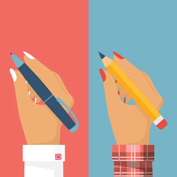 Олівець і ручка у жінок рука, набір . — стоковий вектор