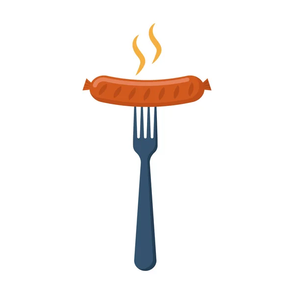 Salsiccia su un'icona di forchetta — Vettoriale Stock