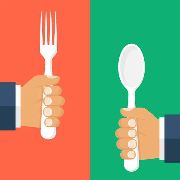 Hands Holding Spoon Fork & Knife Stock Vector Image by ©BluezAce 11591492