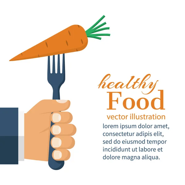 Mão segure a cenoura no garfo — Vetor de Stock