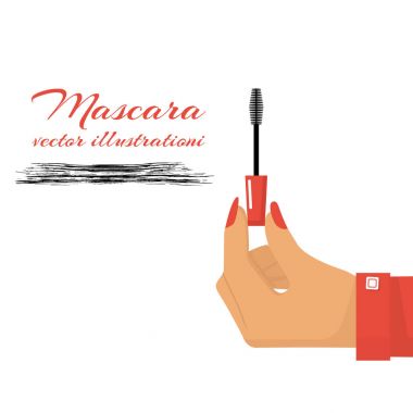 Hand holding mascara wand.