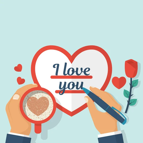 Aşkım seni seviyorum Sevgililer günü kartı yazma — Stok Vektör