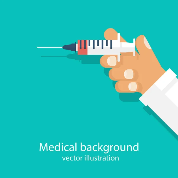 Jeringa en la mano del médico — Vector de stock