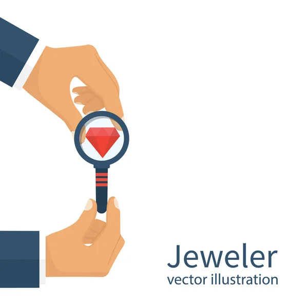 Jeweler  looking  diamond — Stock Vector