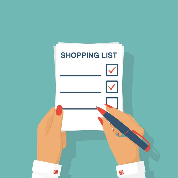 Donna mani shopping list — Vettoriale Stock