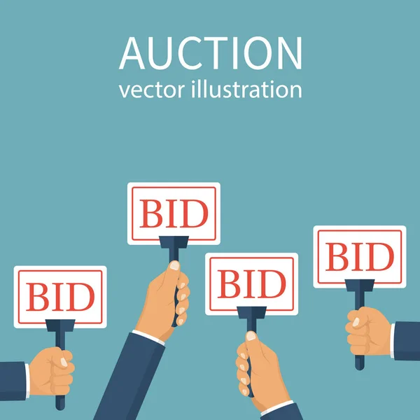 Bid sign in hand of people — Stock Vector