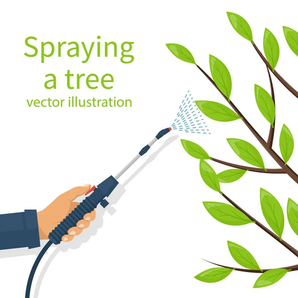 Rozprašování pesticidů. Zpracování stromů. — Stockový vektor